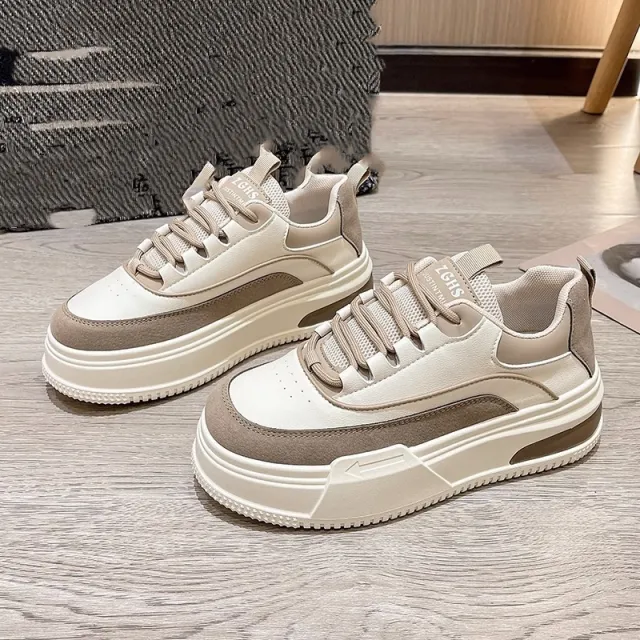 Sports And Leisure Fashion Sneakers Thick Bottom White Platform Shoes Khaki - Shop at LoveMi