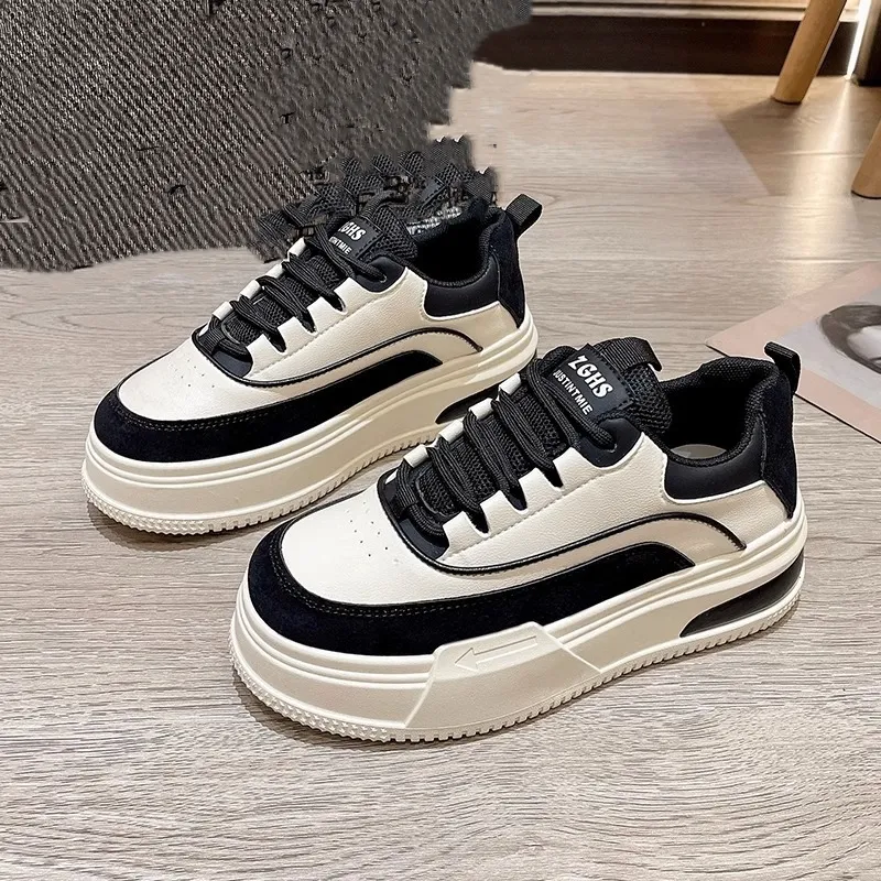 Sports And Leisure Fashion Sneakers Thick Bottom White Platform Shoes - Black