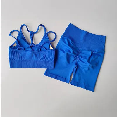 High Waist Hip Lift Sports Suit Female Shockproof Quick drying Blue - Shop at LoveMi