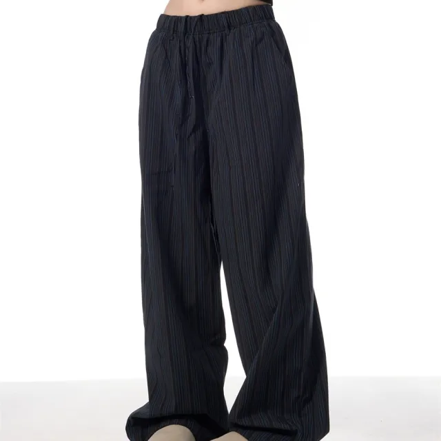 American Vintage Stripe Machete Wide leg Casual Pants Women Black - Shop at LoveMi