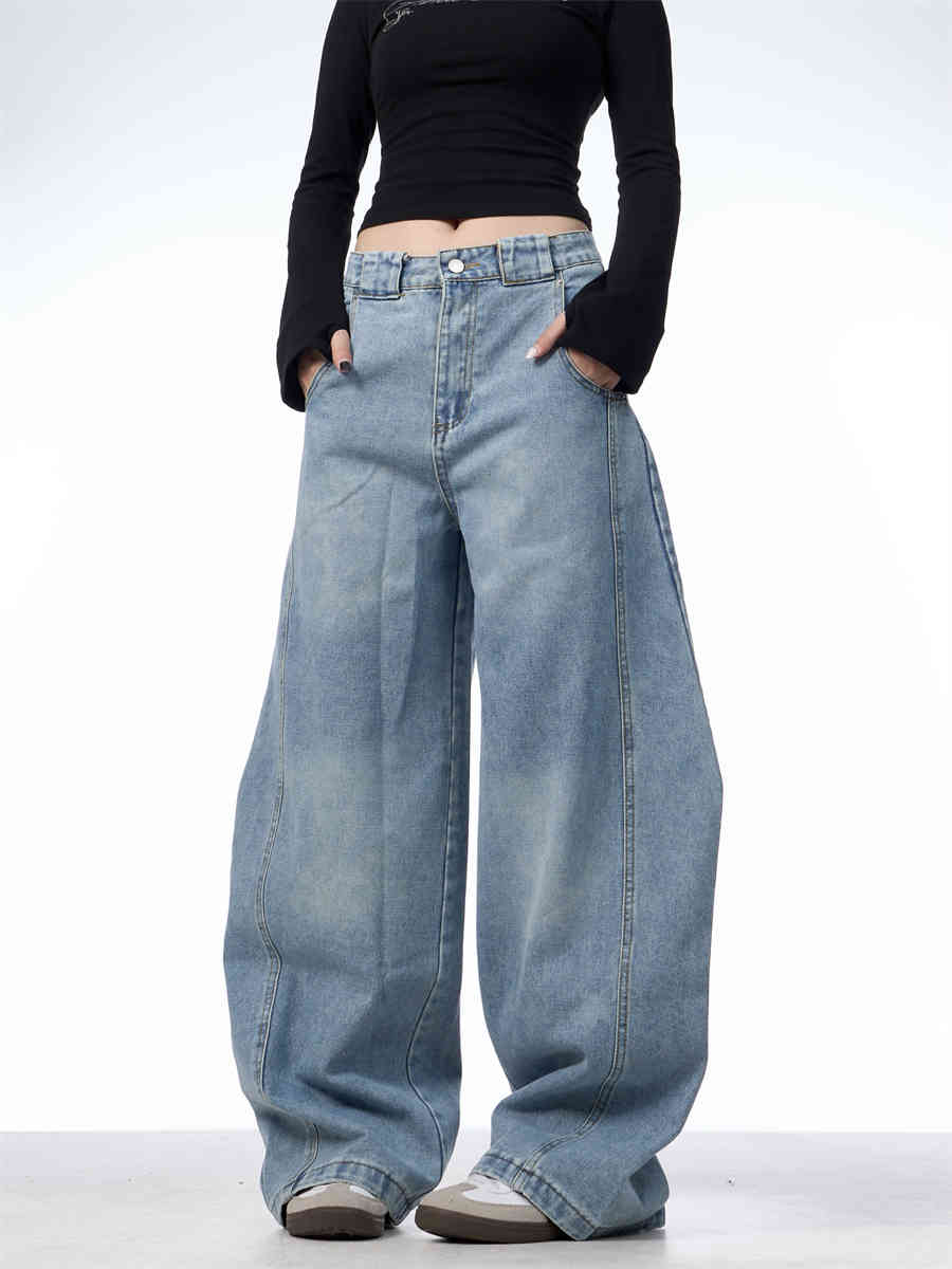 Retro Machete Jeans Women's Wide Leg Loose Pant Blue - Shop at LoveMi