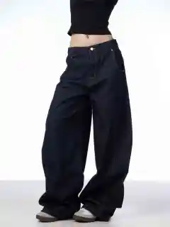 Retro Machete Jeans Women's Wide Leg Loose Pant - Black - View 1