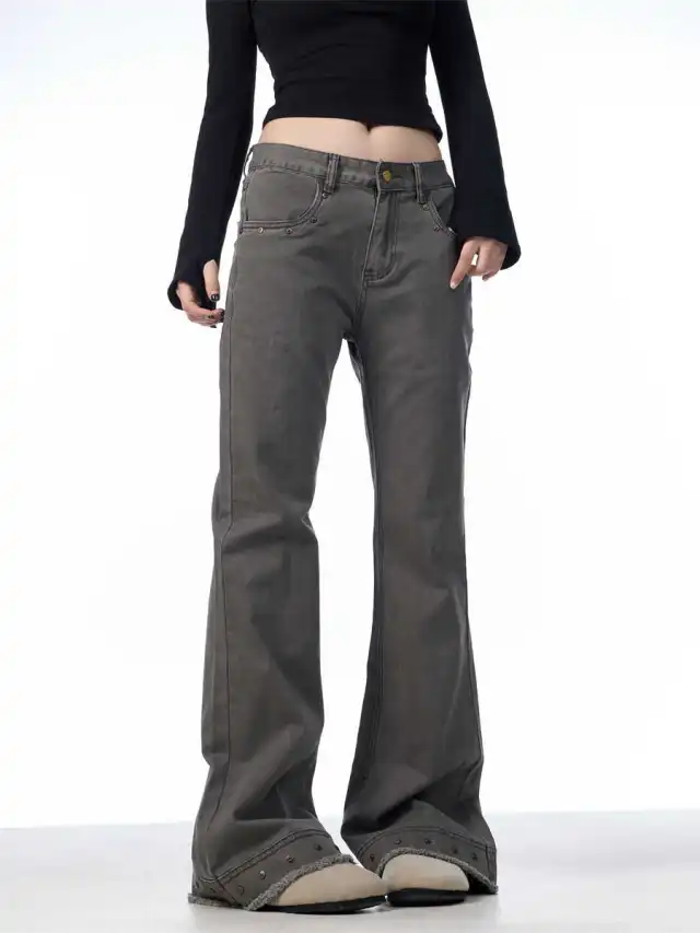 Retro Skinny Jeans Women's High Waist Stretch Flared Pants Grey - Shop at LoveMi