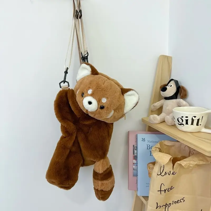 Good-looking Lesser Panda Figurine Doll Backpack Cute Plush Bag Backpack Doll Raccoon Doll Schoolbag