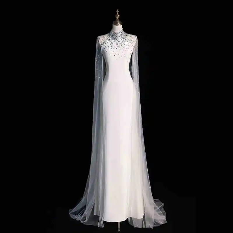 Light Wedding Dress White Satin Fishtail Bridal Morning Gown - White