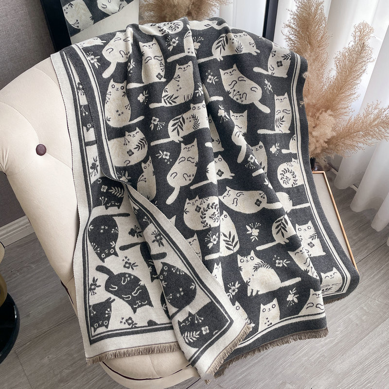 Cute Cat Thickening Thermal Soft Jacquard Scarf