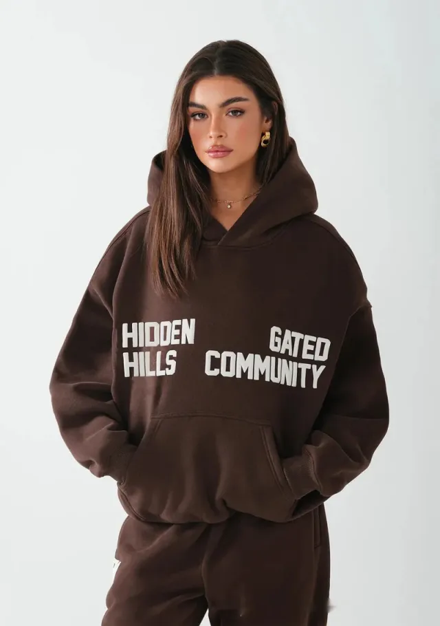 Autumn And Winter Fashion Brand Fashion Printed Pullover Long Sleeve Hooded Sweater Set Brown - Shop at LoveMi