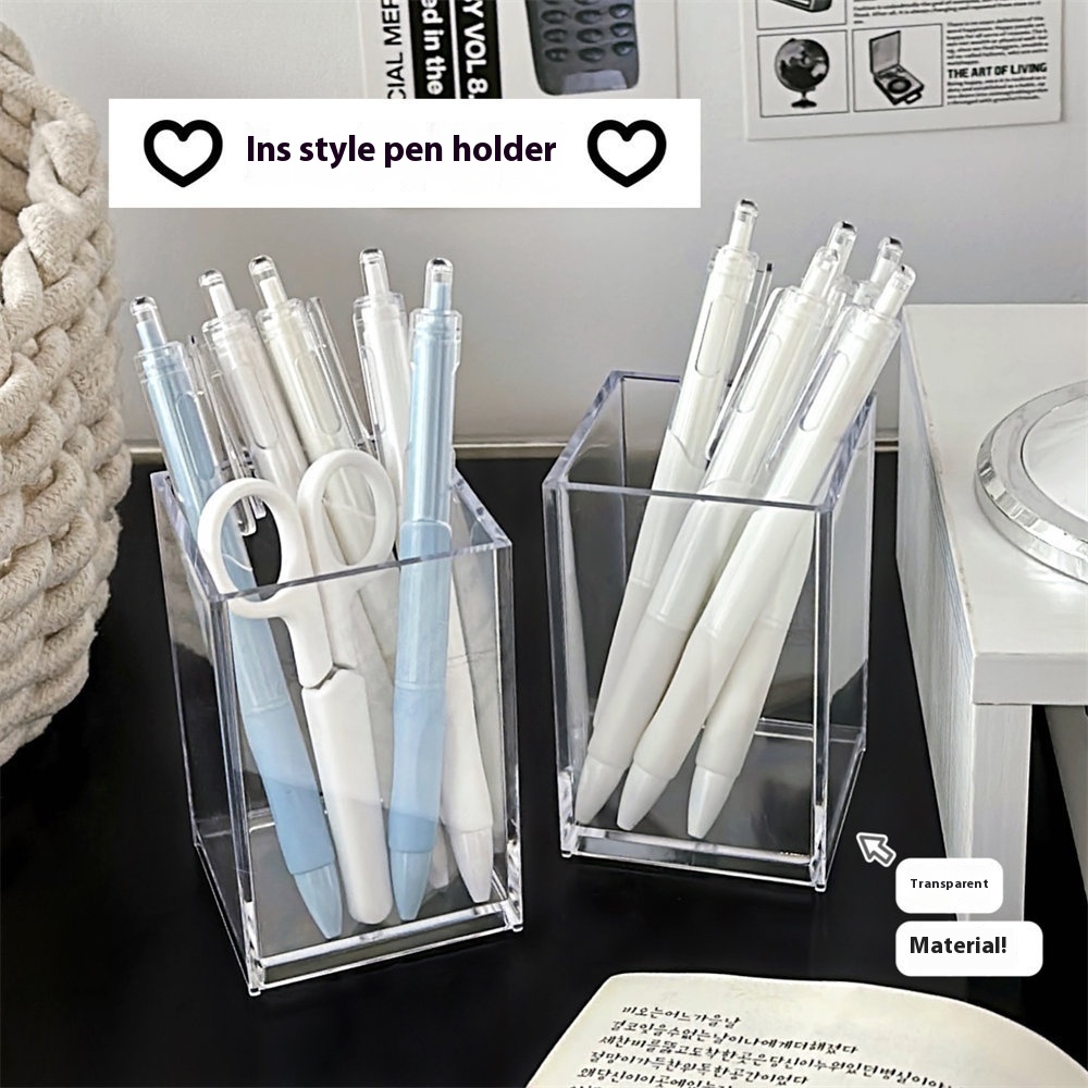 INS Muji Style Transparent Acrylic Pen Holder Office Desktop Stationery Storage Box Student Makeup Brush Storage Barrel
