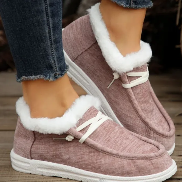 European And American Flat Heel Low Cut Round Head Fleece lined Thick Furry Warm Women Lavender - Shop at LoveMi
