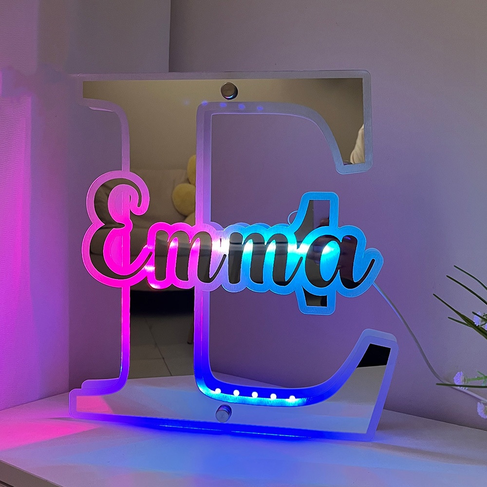 Large Letter Name Mirror Lamp 12 Colors Personalized Name Mirror Lamp Ornament Christmas Gift