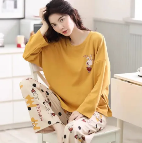 Home Wear Women's Plus Size Cartoon Loose Outfit Outer Wear - Long Sleeve K04-4Xl