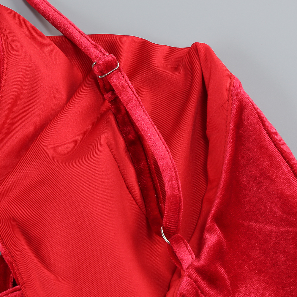 Women's Fashion Bowknot Velvet Spaghetti Straps Dress