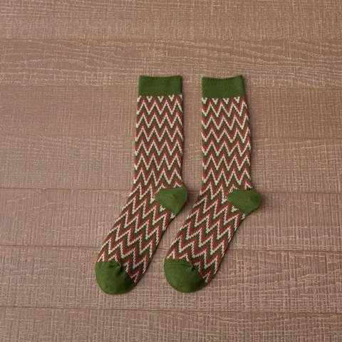 Women's Mid Tube Stockings Autumn And Winter Cotton Japanese-style Retro - Green