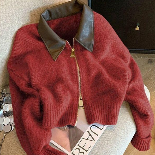 慵懒风软糯针织衫开衫毛衣女2024年新款秋冬季大红色上衣...