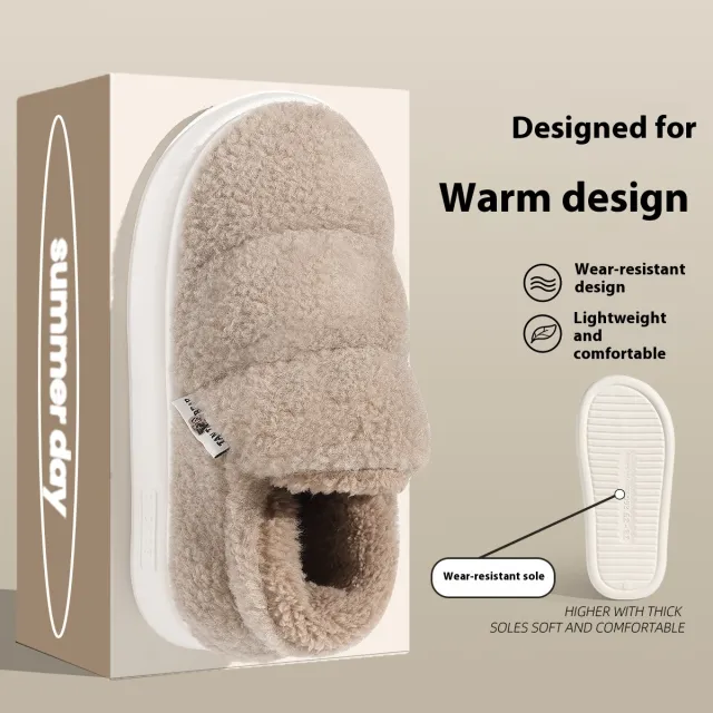 Cotton Slippers Women's Winter Indoor Home Warm Non slip Windproof Thick Bottom Plush Coffee - Shop at LoveMi