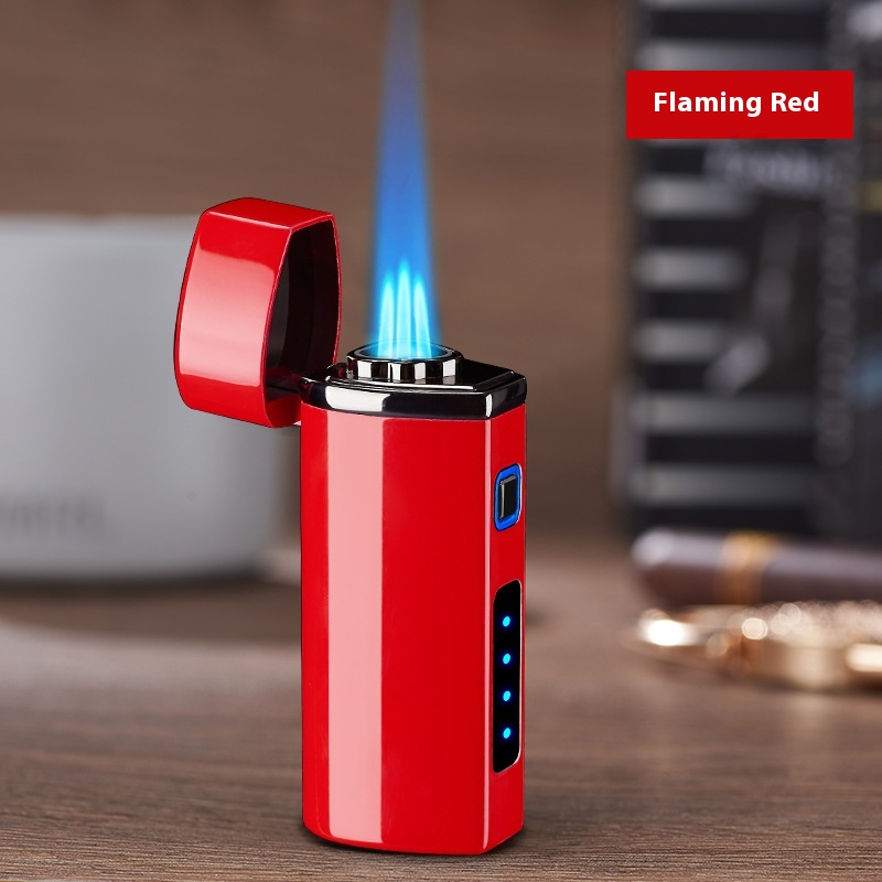 Power Display Three Direct Charging With Puncher Button Windproof Lighter – HB198 Flame Red