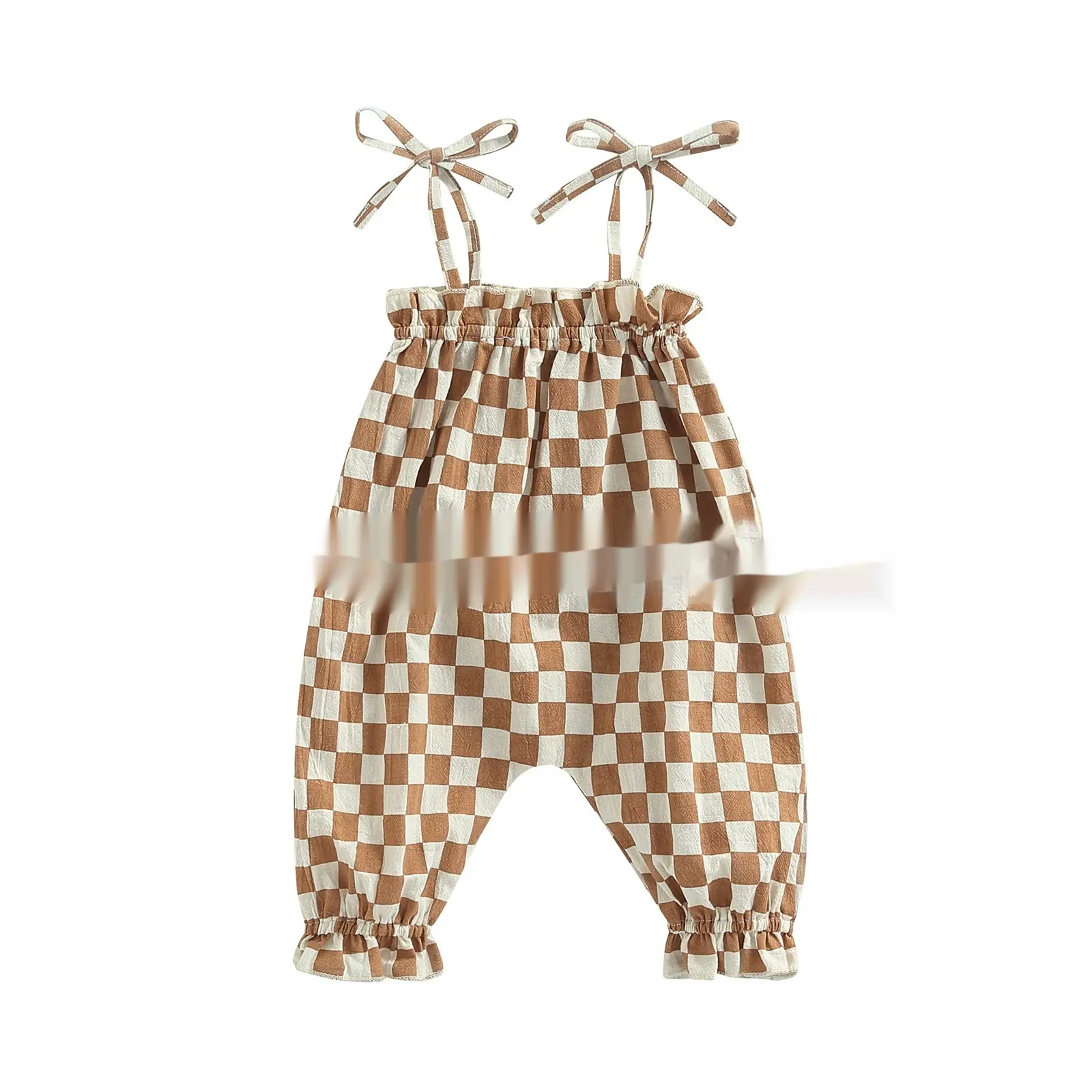Summer New Children's Clothing Cotton Linen Chessboard Jumpsuit