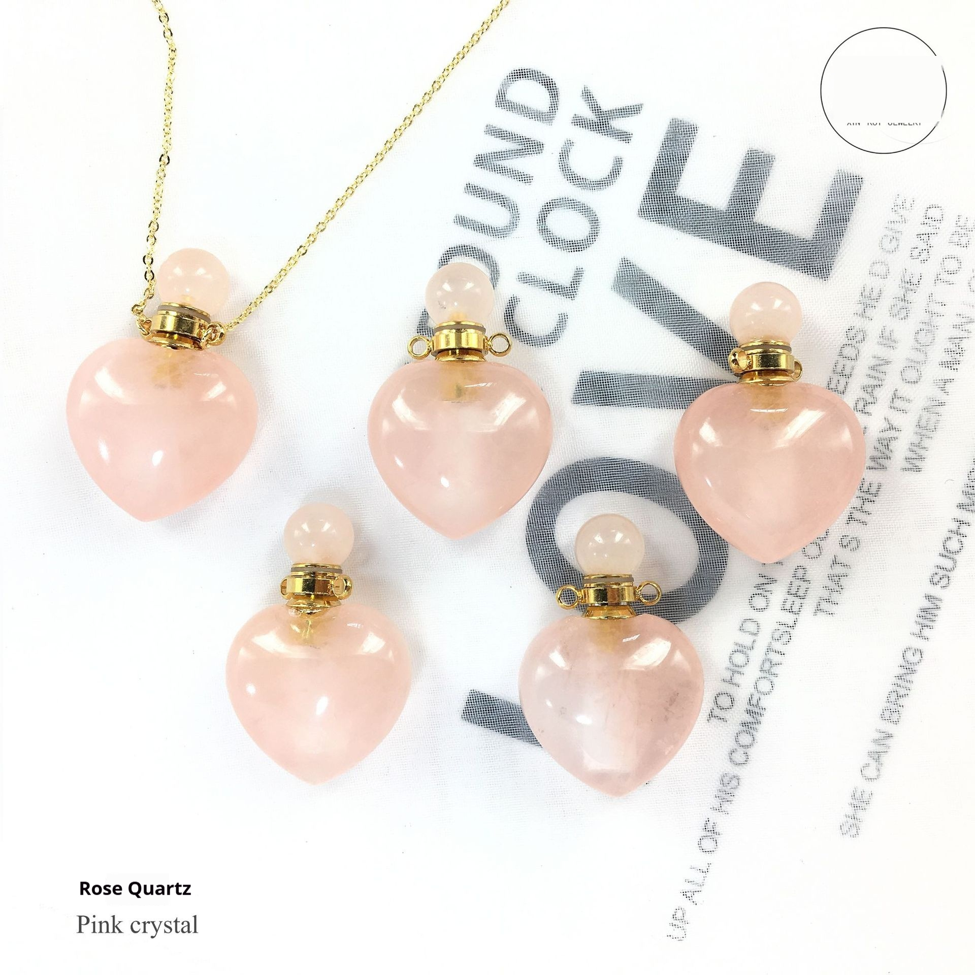 Natural Crystal Heart Perfume Bottle Pendant Necklace