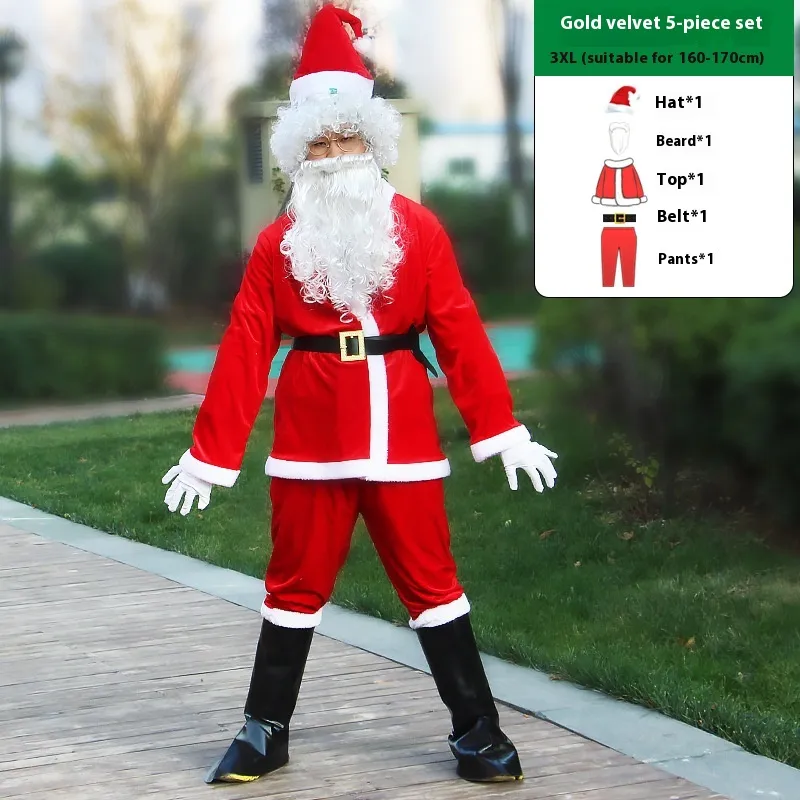 Santa Claus Costume Dress Up COS Performing Costumes - Quality Five Piece Set