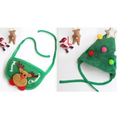 Dog Cat Pet Christmas Hat Saliva Towel Bib Pomeranian Autumn And Winter Clothes Green Hat Colorful Ball L Set - Shop at LoveMi