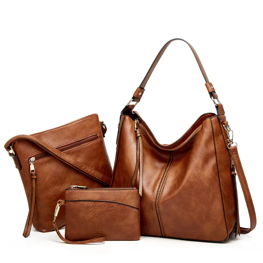 Large Capacity Tote Shoulder Bag Three-piece Set - Brown