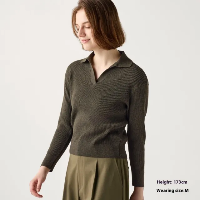 Women's Machine Washable Rib Half open Collar Sweater Dark Green - Shop at LoveMi
