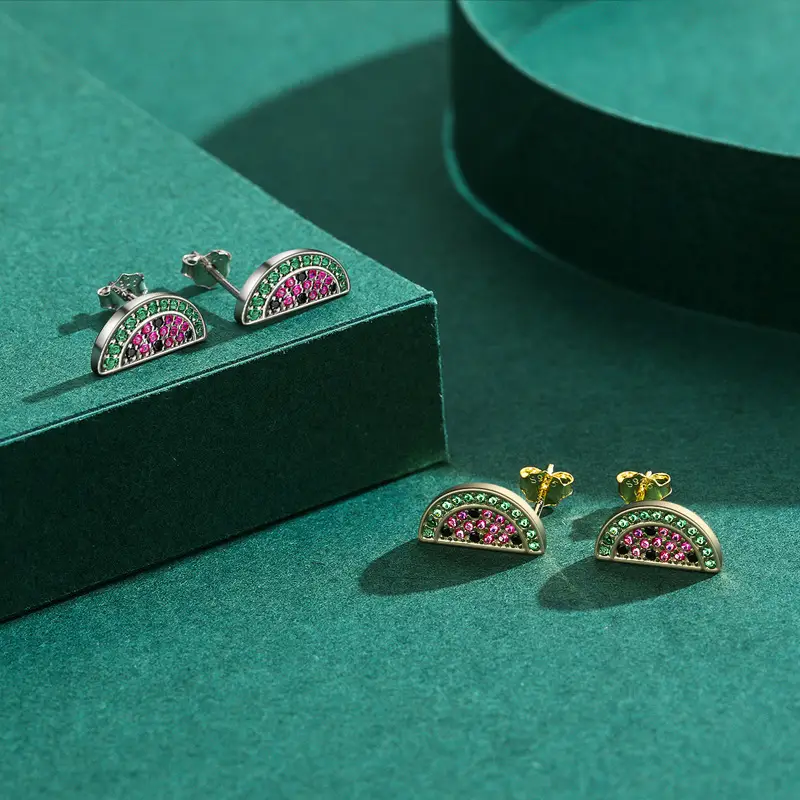 Female S925 Sterling Silver Diamond Inlaid Watermelon Ear Stud