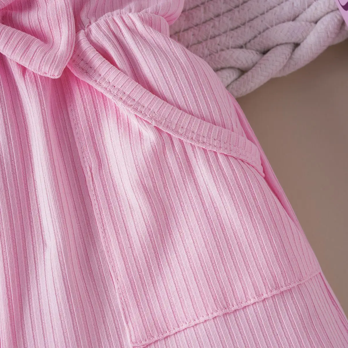 Girls' Bow Suspenders Sunken Stripe Solid Color Jumpsuit