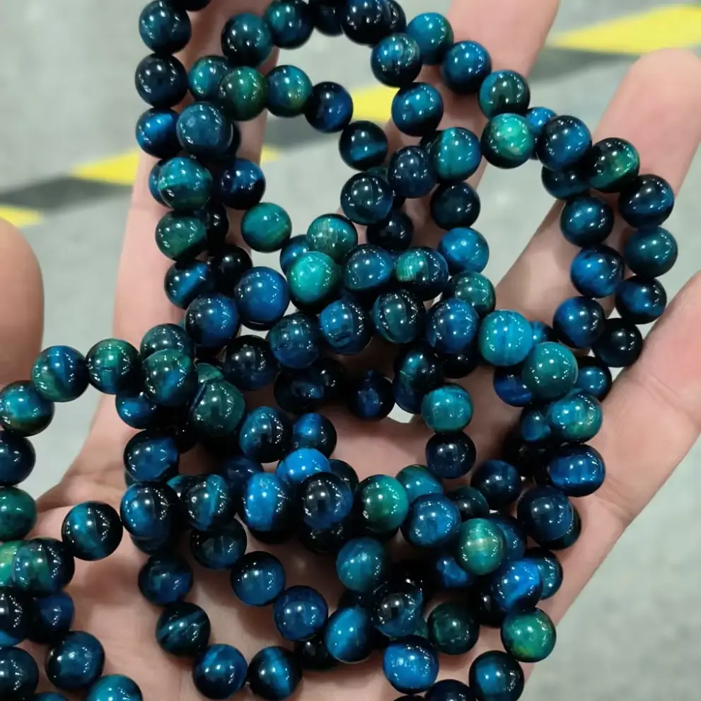 Natural Green Tiger Eye Stone Bracelet Elastic Beads
