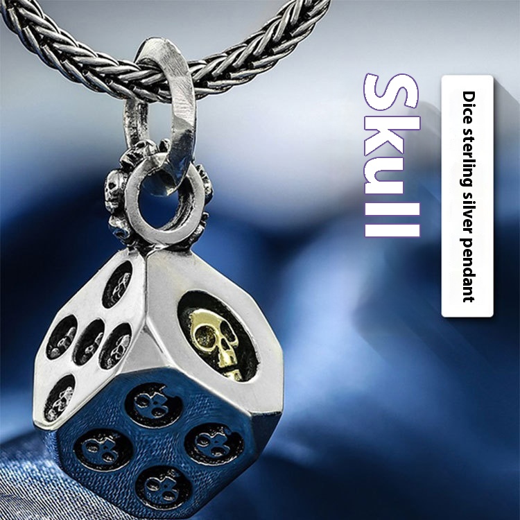 Personality Retro Hipster Papas Skull Dice Pendant Hip-hop Hipster Men's Ornament Necklace