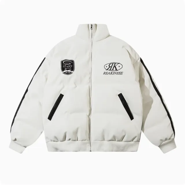Couple Vintage Embroidered Baseball Down Quilted Jacket Red - Shop at LoveMi