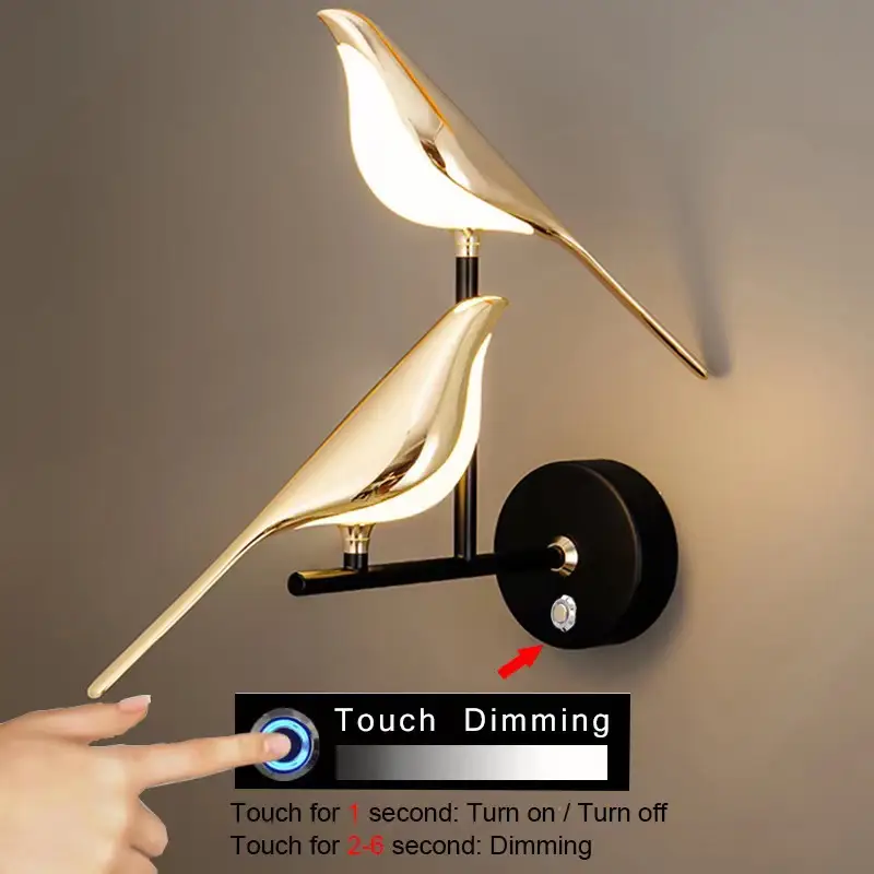 Golden Bird LED Wall Lights Parlor Bar Creative Wall Lamps Novelty Sconces Bedroom Bedside Lamp Living Room Decoration