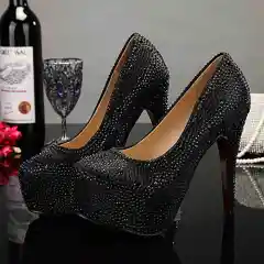 Plus Size Crystal 14cm Super High Heels - Black - View 1
