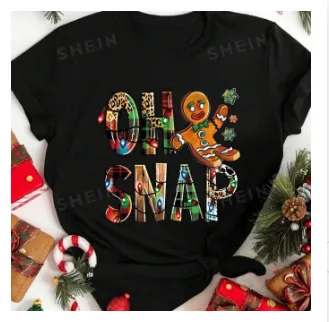 Women's Casual Versatile Christmas Printed Short Sleeved Shirt Black - Shop at LoveMi