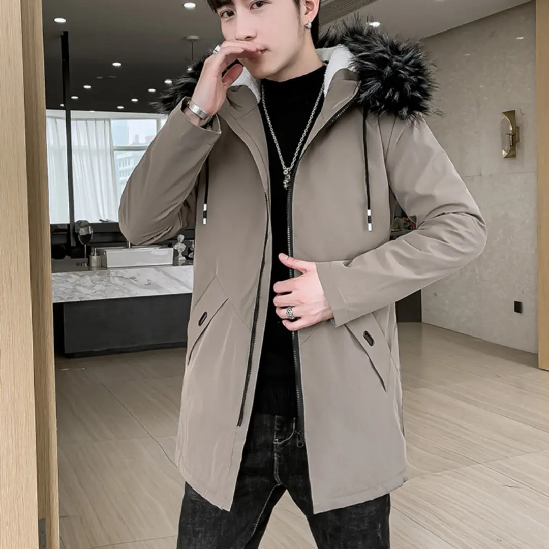Fleece-lined Hooded Thickened Winter Mid-length Jacket Trench