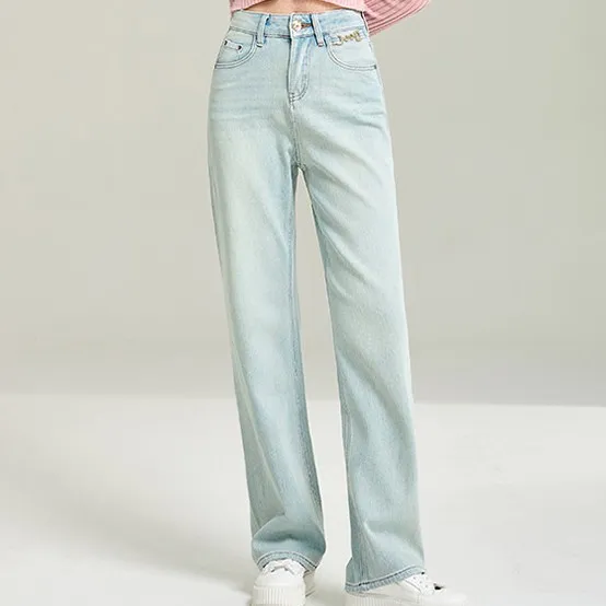 Straight Wide Leg Jeans Women's Slimming Loose Drooping - Light Blue Ninth Pants