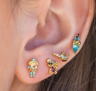 925 Silver Needle Plating 18K Gold Fairy Tale Cartoon Earrings