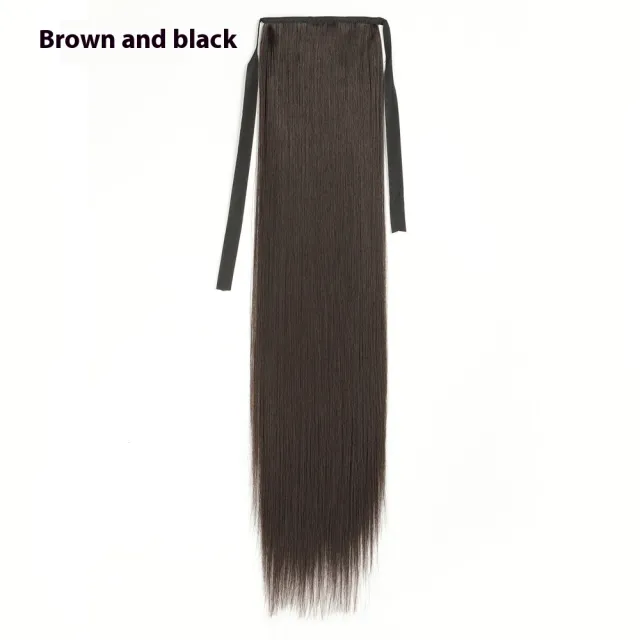 Lace up Fashion Soft Wig Ponytail Realistic Matte Silk Long Straight Hair Brown Black - Shop at LoveMi