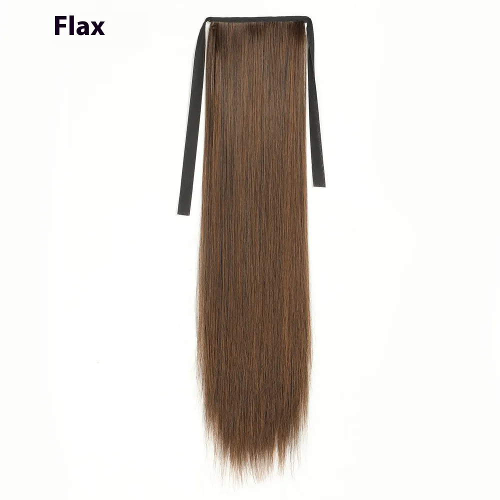 Lace-up Fashion Soft Wig Ponytail Realistic Matte Silk Long Straight Hair - Light Brown