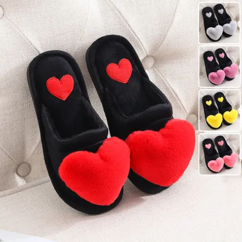 Cute Love Slipper Winter Warm Fluffy Shoes Home Slippers