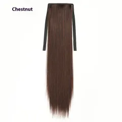 Lace-up Fashion Soft Wig Ponytail Realistic Matte Silk Long Straight Hair - Dark Brown - View 1