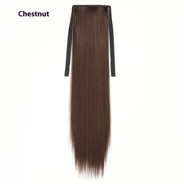 Lace up Fashion Soft Wig Ponytail Realistic Matte Silk Long Straight Hair Dark Brown - Shop at LoveMi