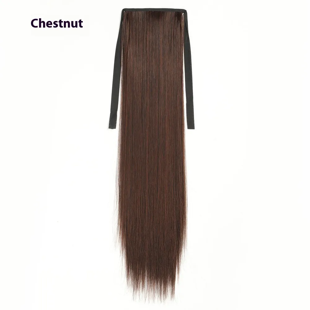 Lace-up Fashion Soft Wig Ponytail Realistic Matte Silk Long Straight Hair - Dark Brown