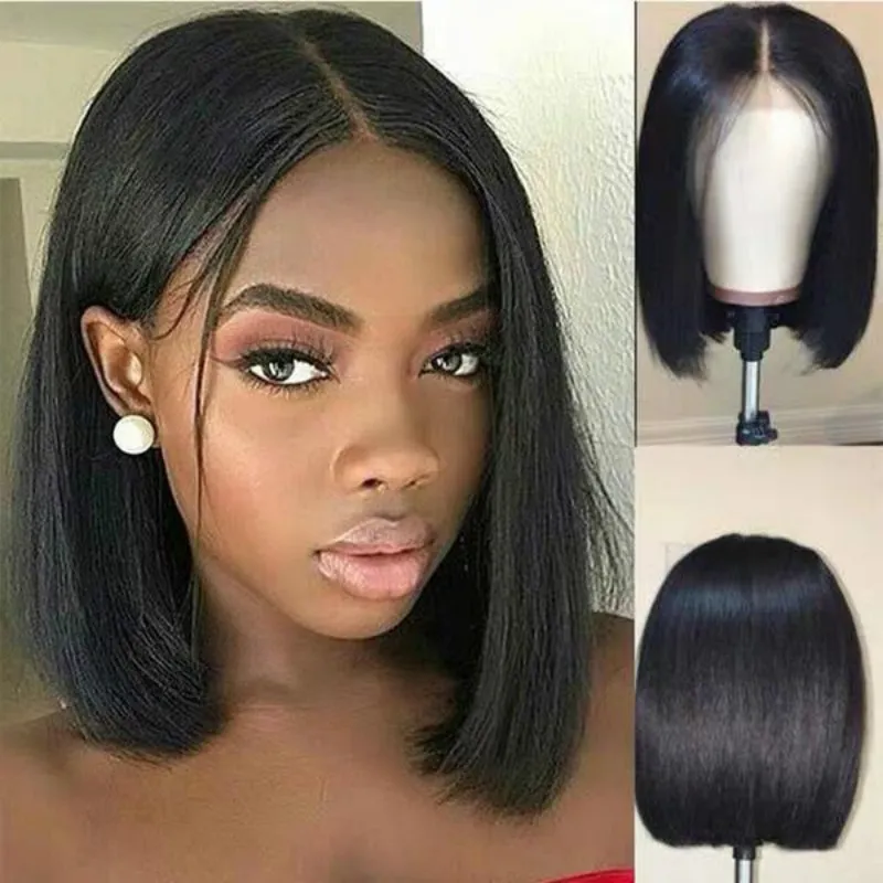 Wig Women Short Human Hair Wigs Bob Brazilian Black Women Remy - Black