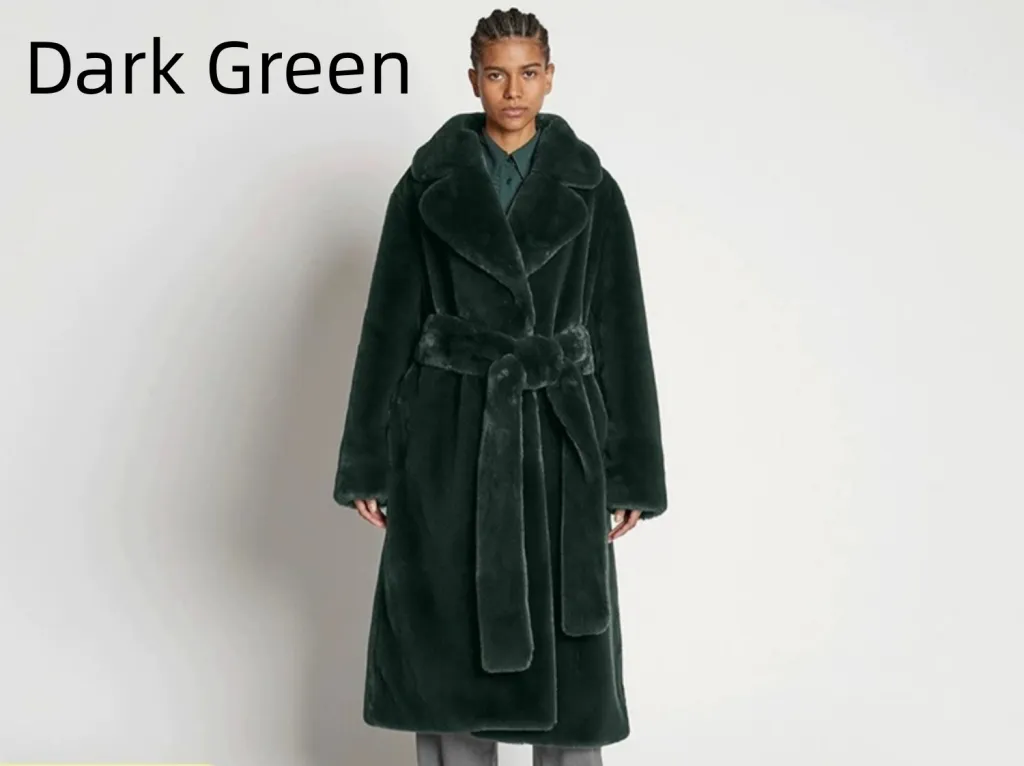 Long Rabbit Fur Mink Overcoat Thickened Fleece Coat - Dark Green