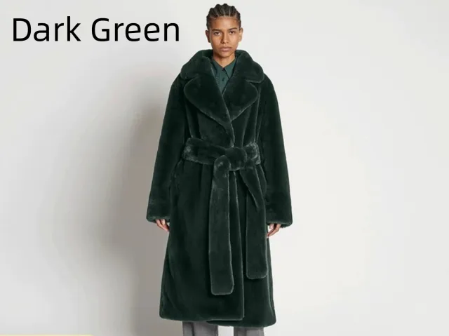 Long Rabbit Fur Mink Overcoat Thickened Fleece Coat Dark Green - Shop at LoveMi