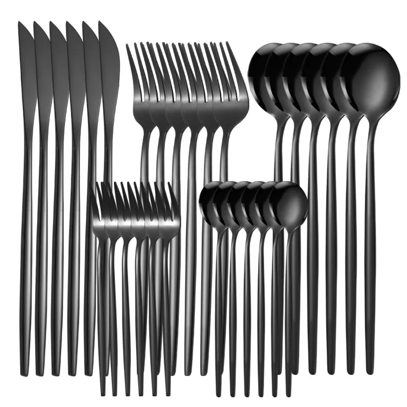 Stainless Steel Tableware Knife Fork And Spoon Western Tableware Gift Set - Black