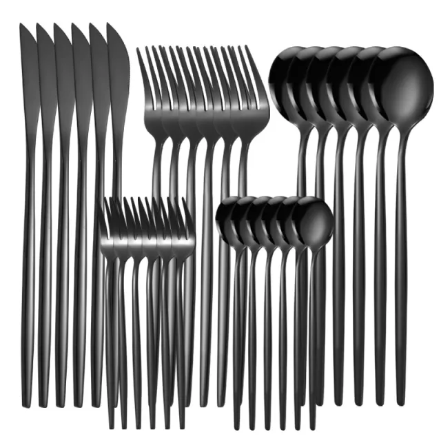 Stainless Steel Tableware Knife Fork And Spoon Western Tableware Gift Set Black - Shop at LoveMi