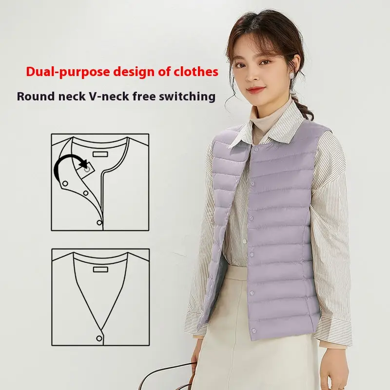Women's Liner Waistcoat Lightweight Vest Down Jacket Round Neck Thin Lightweight
