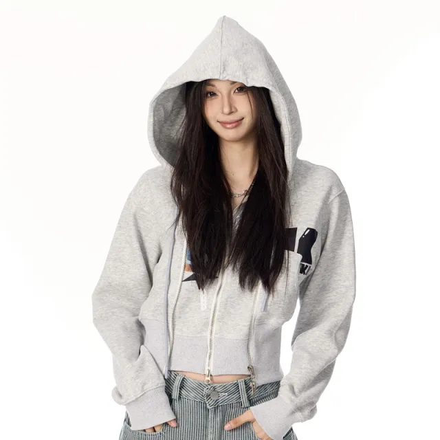 Fake Two Pieces Women's Hooded Sweater Letter Coat Flower Gray - Shop at LoveMi